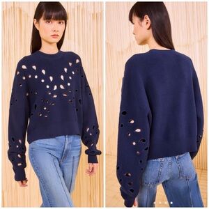 ULLA JOHNSON Vanessa Pullover Blue Embroidered Knit
Sweater SZ M